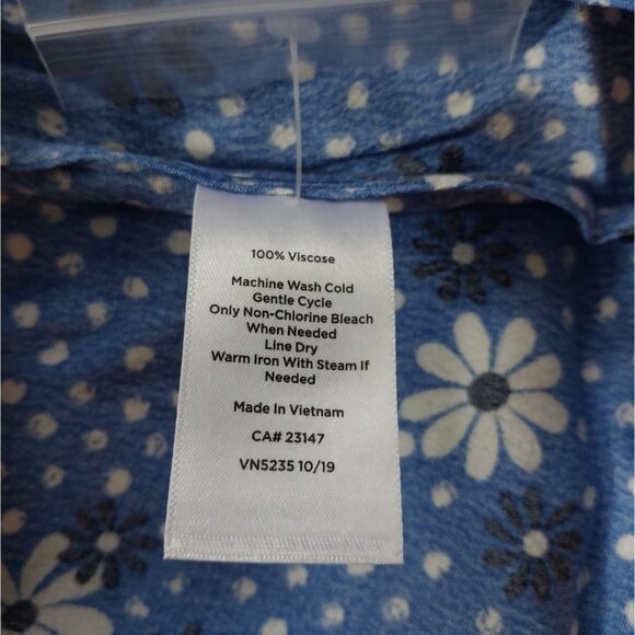 New Talbots Poet Sleeve Blue Daisy Print Wrap Top V Neck Shirt Sz L - Picture 5 of 13
